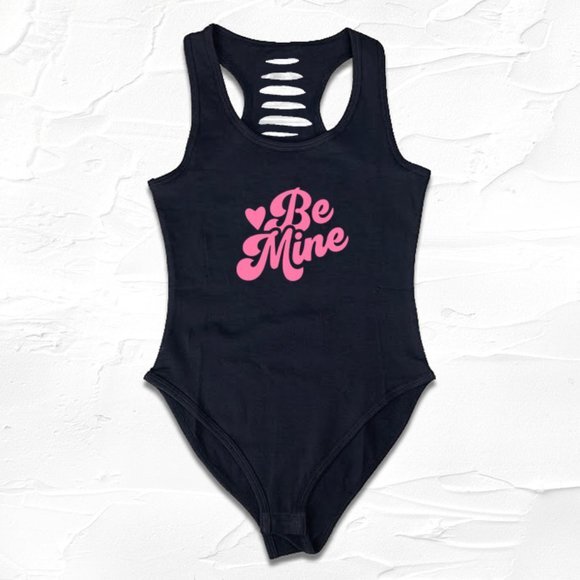 Womens Black/Pink Graphic Be Mine, Heart, Valentin's Day Bodysuit Gift for adult - Picture 1 of 3
